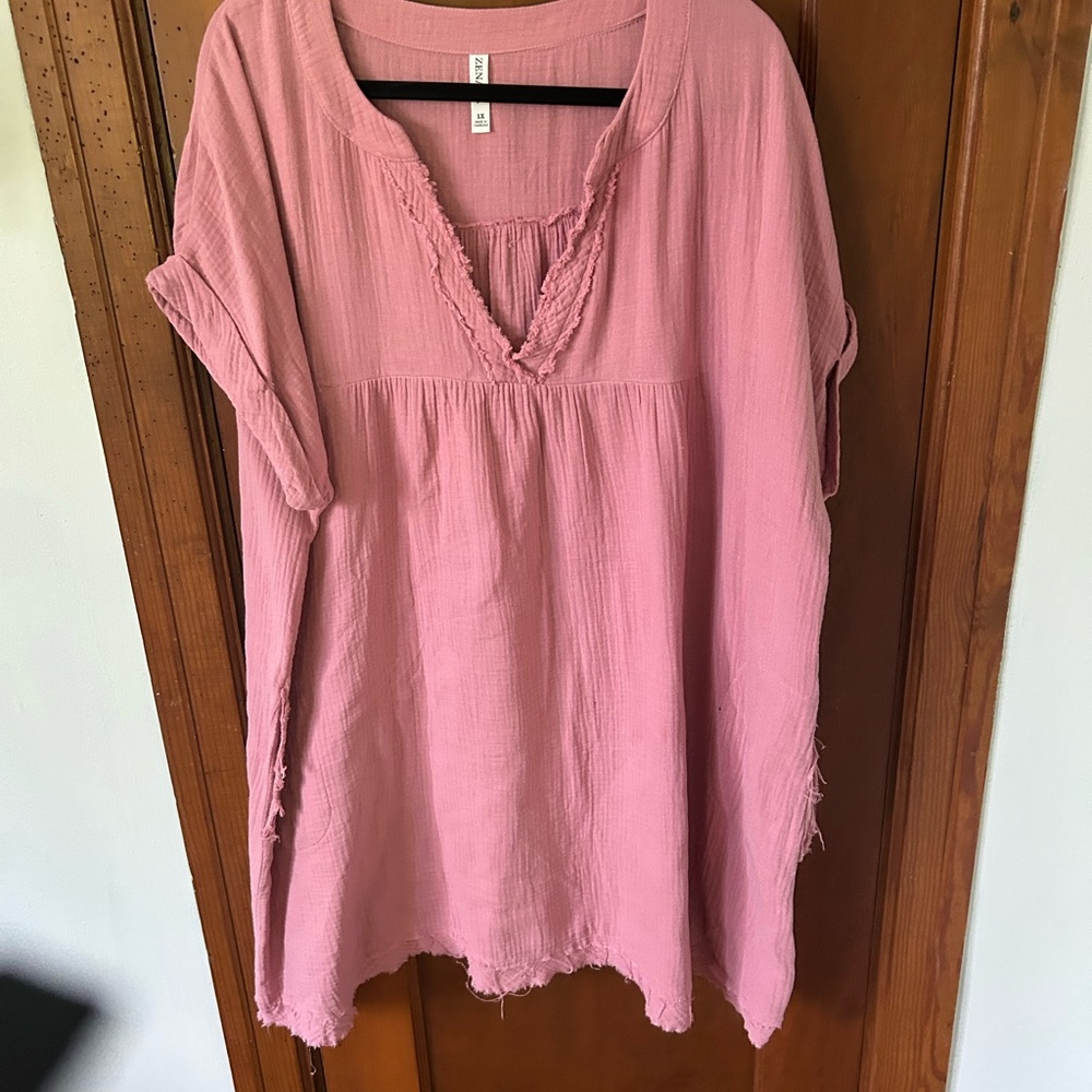 Zenana Outfitters Pink Cuffed Sleeve Tunic